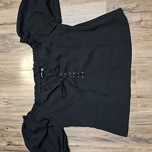 Boohoo women's black top Size 18 corset style Puff sleeves